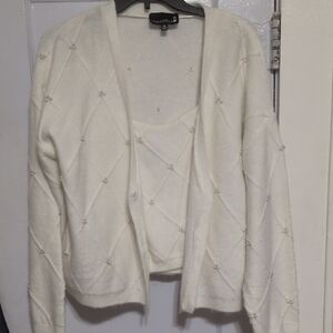Chic White Cardigan with Pearl Details